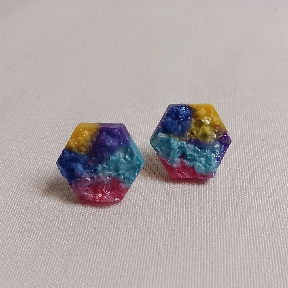 Hand Crafted Multicolor Hexagon Earrings - Picture 2 of 3